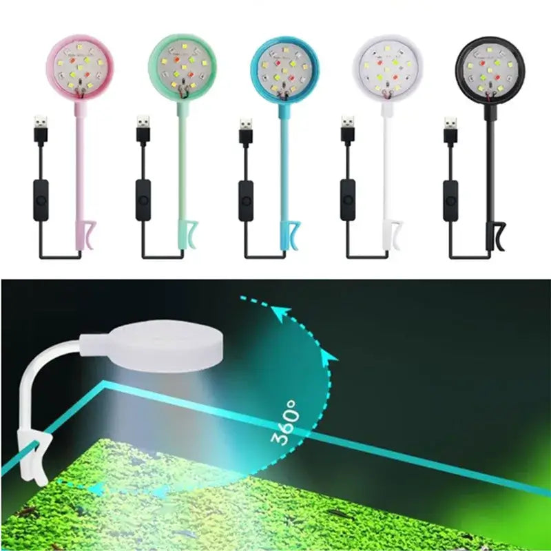 Aquarium Fish Led Light Clip On Small Grow Light Rotatable Landscape Lamps