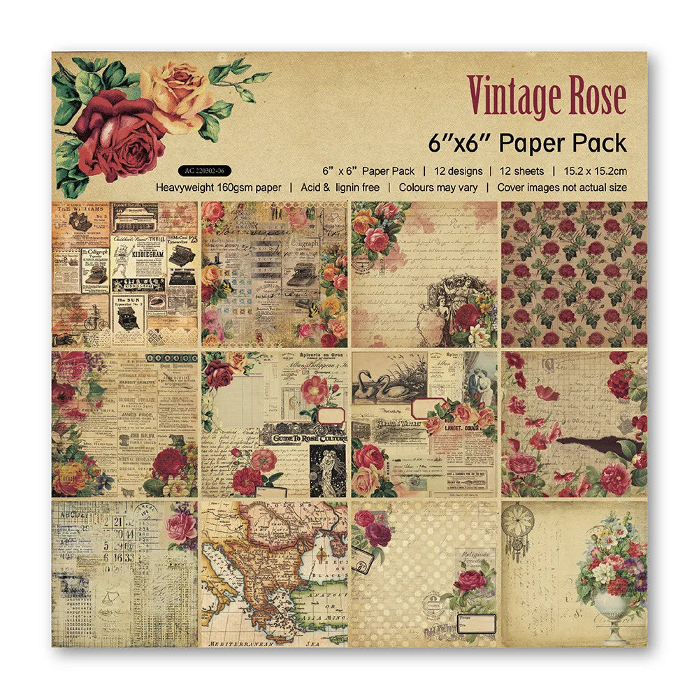 12Sheets Vintage Flower Scrapbooking Material Paper Pads Art Background 6x6