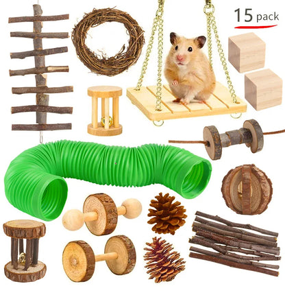 Combination Hamsters Rabbit Rat Toys Hamster Toys Set Pet Rabbit Guinea Pig Parrot Play Molar Wooden Supplies