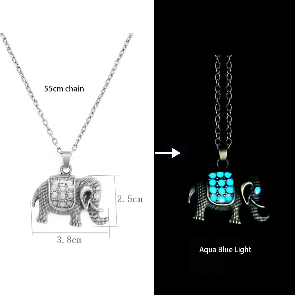 Luminous Glowing Lotus Cat Snake Ox Elephant Pendant Necklace Glow In The Dark Tree Necklace for Men Women  Halloween Gift