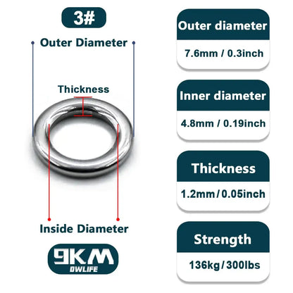Fishing Solid Ring 20~100Pcs Fishing Lure Connectors Stainless Steel Snap Fishing Accessories Solid Ring Saltwater Tackle Chrome