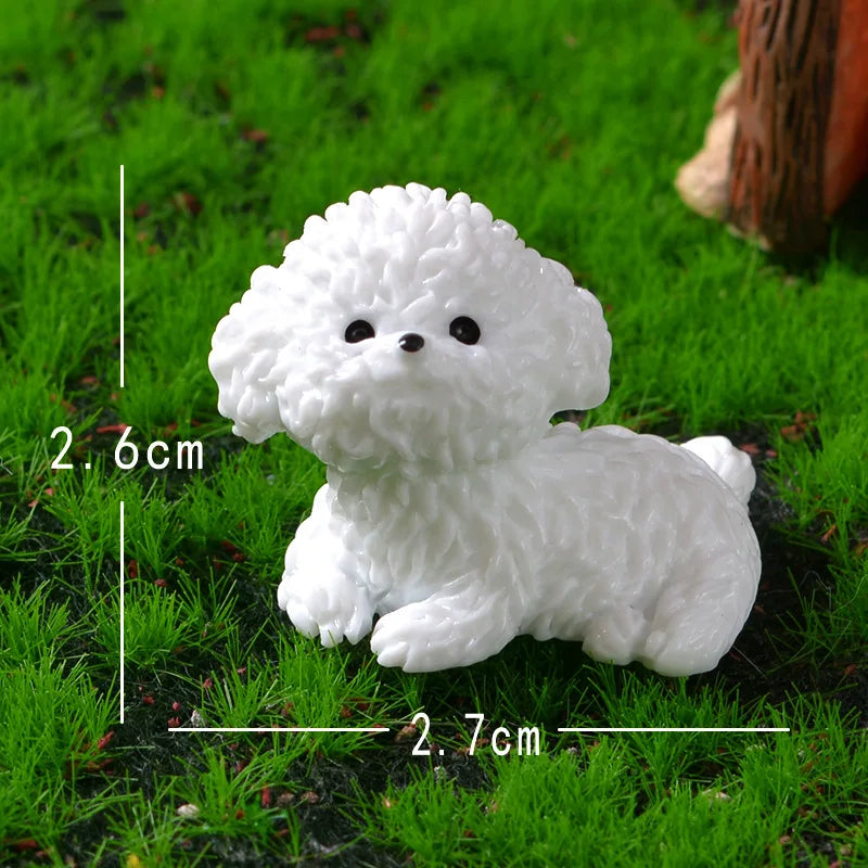 Mini Cute Bichon Frise Dog Figurines Miniature Craft Fairy Garden DIY Kids Bedroom Living Room Car Ornament Home Desk Decoration