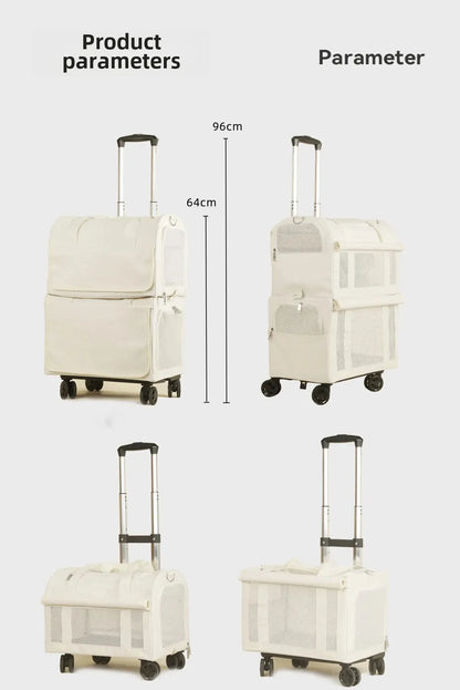 High Aesthetic Pet Trolley Box 2-layers Design Cat Basket Breathable Comfortable Transport Case Convenient Travel Pet Trolley