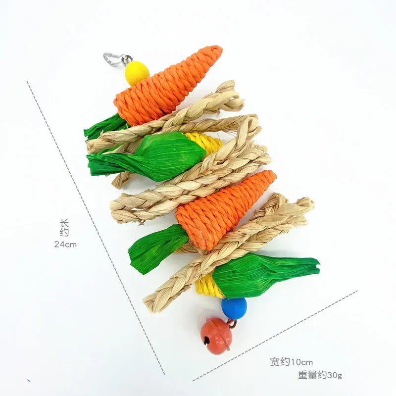 Small Pet Toy Parrot Toy Hamster Chewing Toy Rabbit Molar String Bird Parrot Toy Wooden Rattan Chewing Toy Bird Cage Hanging Toy