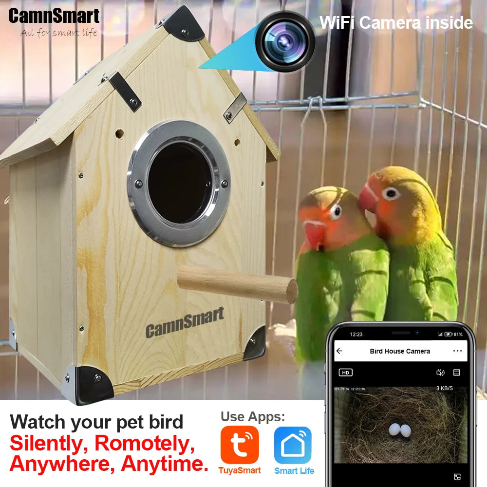 Nest for Birds with Camera Monitor Parrot Cage Pet House 360 Panoramic Secure Protection Cellphone APP Remote View Smart Motion