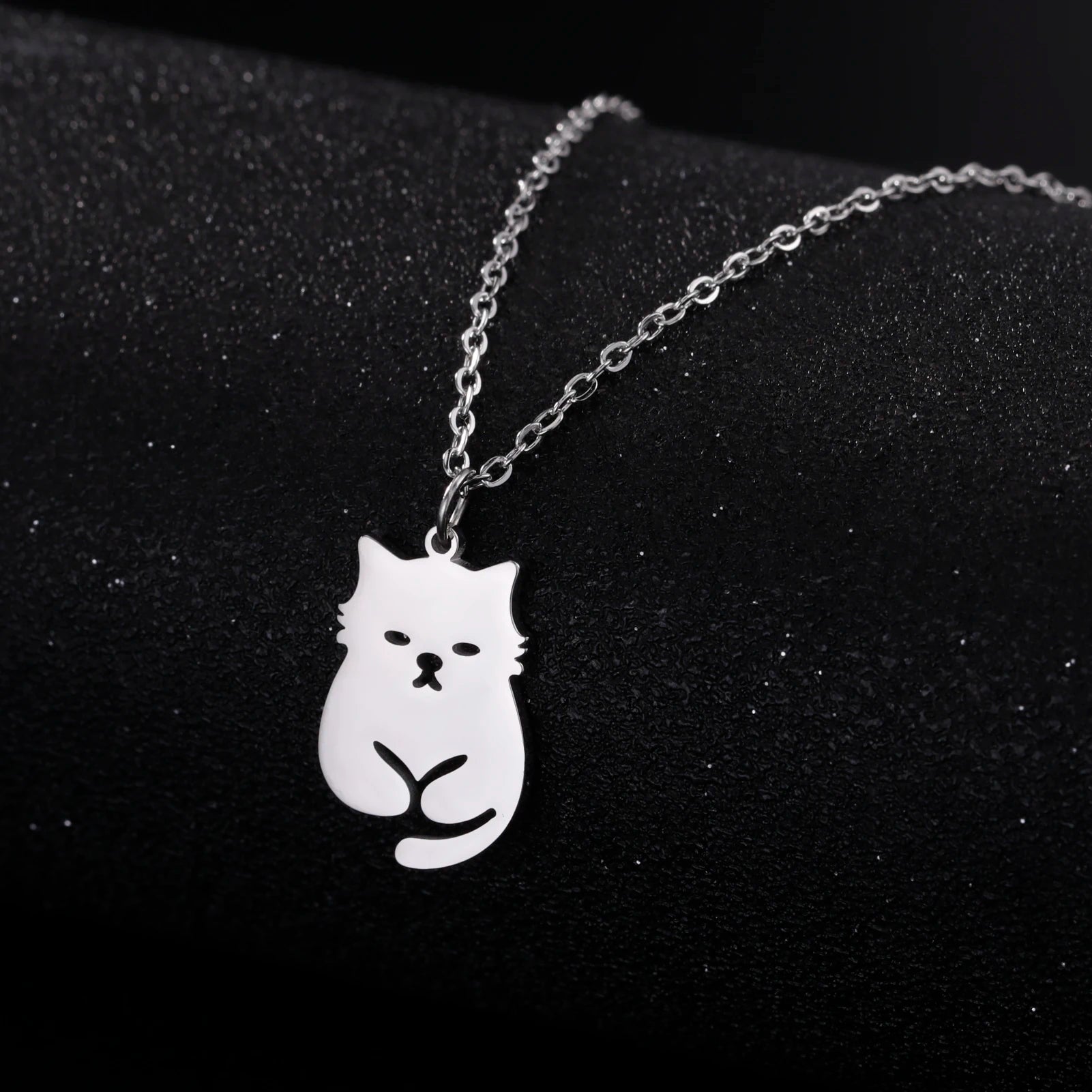 Unift Lovely Cat Pendant Necklace for Women Girl Stainless Steel Neck Chain Choker Pet Kitten Animal Kid Daughter Jewelry Gift