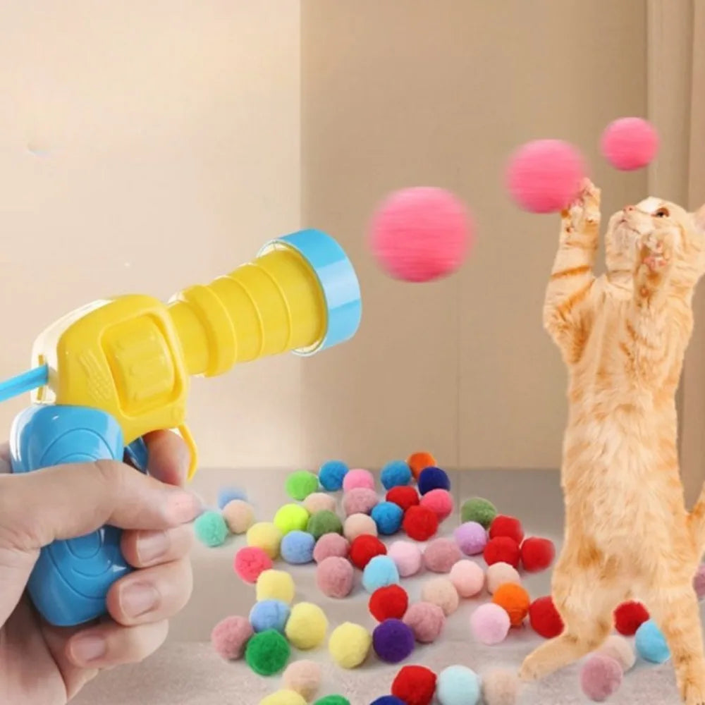 Cat Plush Ball Shooting Gun Cat Self Hi Silent Ball Toy Plush Ball Micro Elastic Static Sticking Plush Ball Pet Accessories