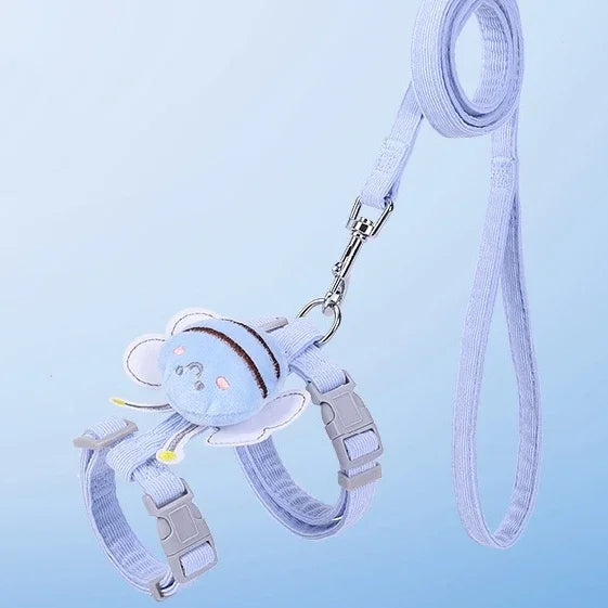 Cat Harness Leash Collar Set Adjustable Cartoon Bee Double Layer Dog Harness for Small Medium Pet Collar Leash Outdoor Walking