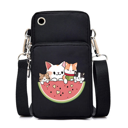 2024 Zipper Small Crossbody Bags Cartoon Anime Cat Women's Shoulder Purses and Handbags Girls Fashion Animal Mobile Phone Bag