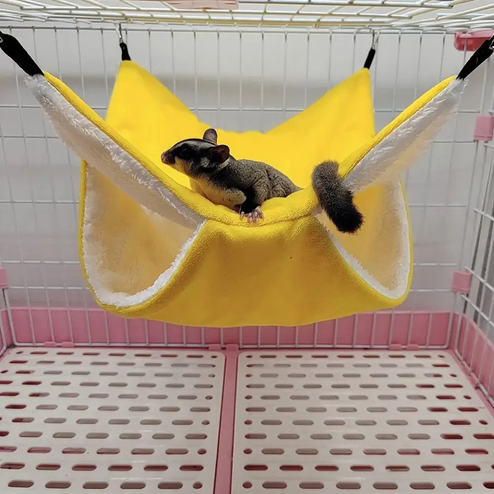 倉鼠保暖毛絨吊床小動物雙層加厚睡袋窩寵物鼠松鼠吊籠屋