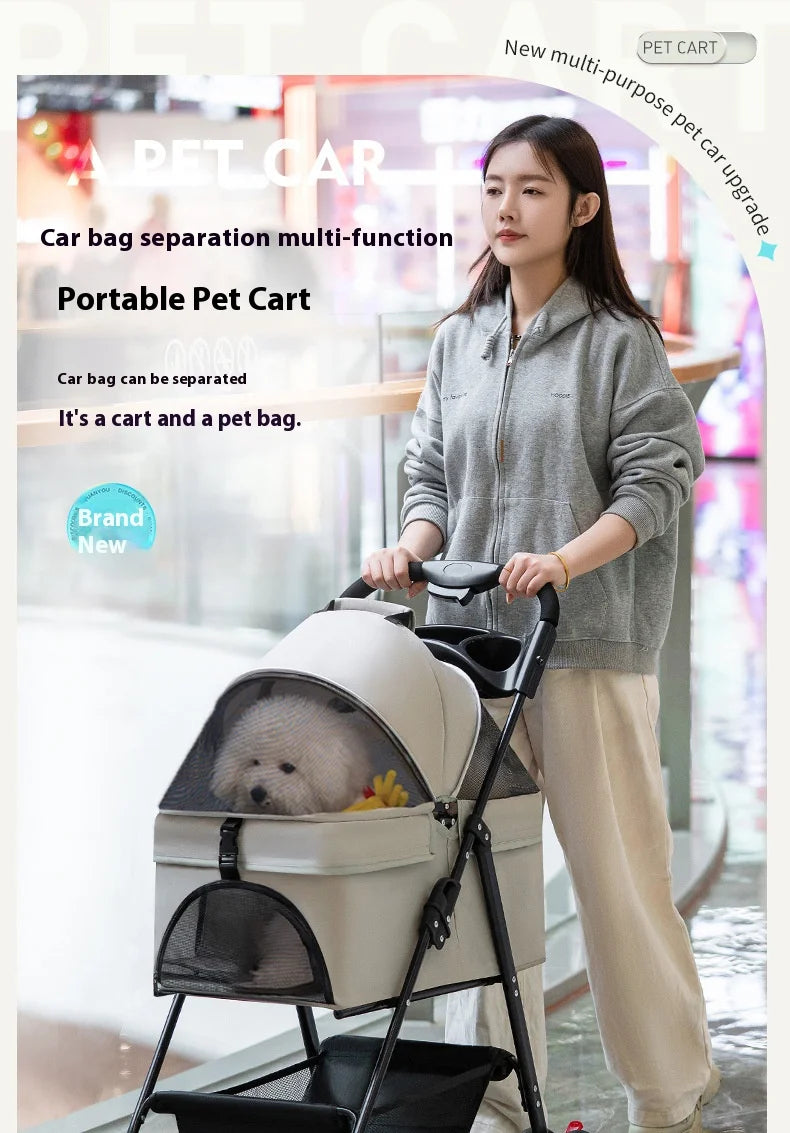 Detachable Pet Stroller Frame Basket With Feeding Tray One Click Fold System Lightweight Portable For Cats Dogs Pet Carrier