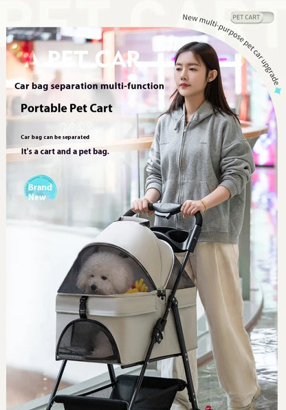 Detachable Pet Stroller Frame Basket With Feeding Tray One Click Fold System Lightweight Portable For Cats Dogs Pet Carrier