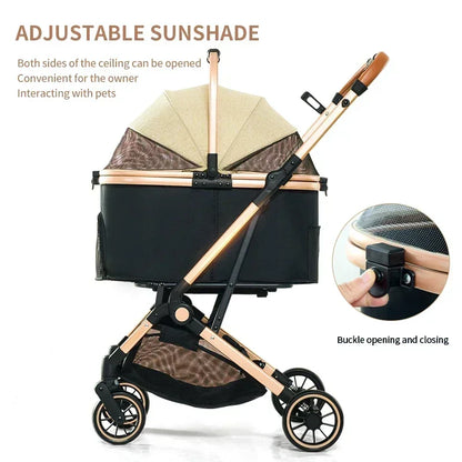 4 in 1 Pet Stroller, Folding Light weight Cat &Dog Stroller with Detachable Carrier, 180° Reversible Canopy, All Terrain 4-Wheel