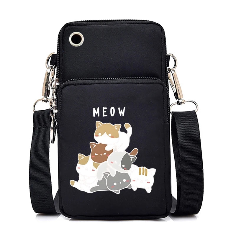 2024 Zipper Small Crossbody Bags Cartoon Anime Cat Women's Shoulder Purses and Handbags Girls Fashion Animal Mobile Phone Bag