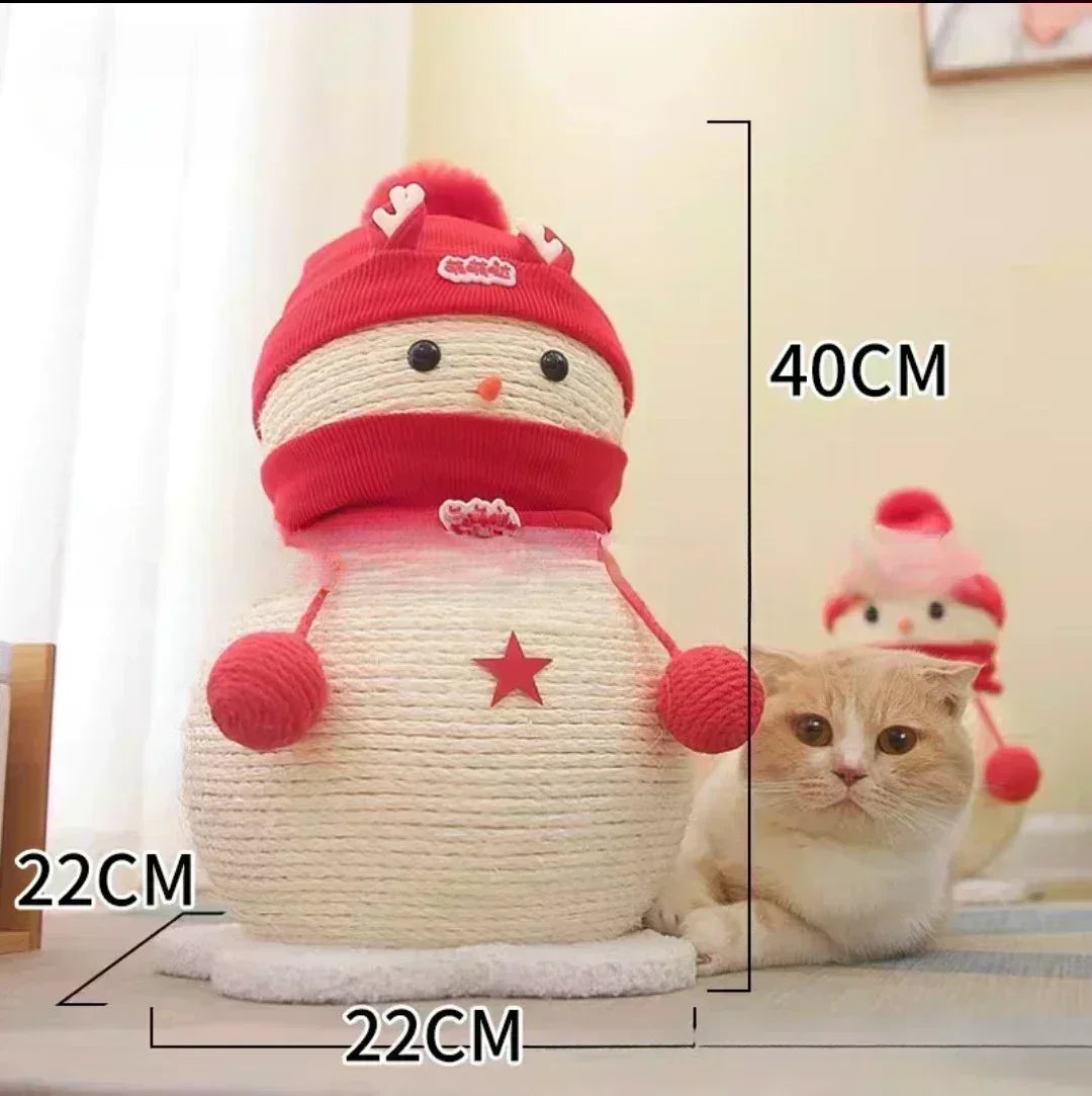 Christmas Cat Climbing Frame Cat Tree Integrated Snowman Pet Climbing Frame Occupying Sisal Wear-resistant Cats Scratch Pole Toy