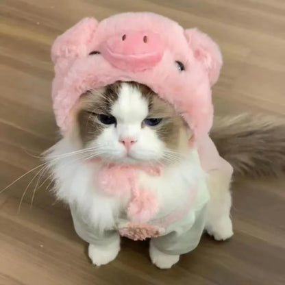 面白いペットヘッドバンド ぬいぐるみ 毛糸 猫 犬 キャップ パンダ 豚 ペット 暖かい ペット帽子 ひよこ コスプレ用品 ヘッドドレス コスチューム
