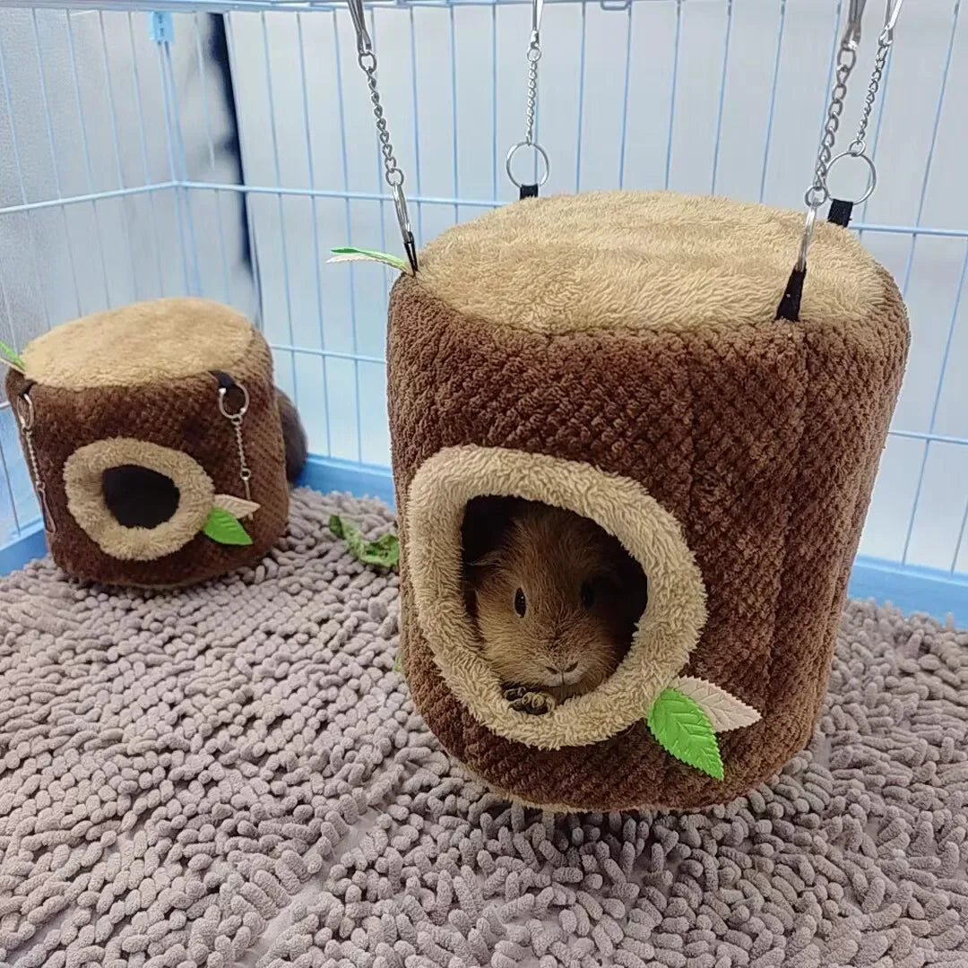 Small Animals Pet House Hamster Nest Stump Shaped Round Hang Hammock Guinea Pig Ferret Squirrel Rabbit Winter Warm Cotton Beds