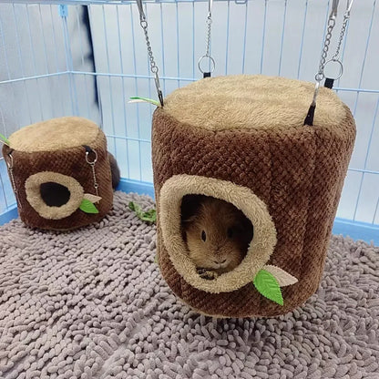 小動物寵物屋倉鼠窩樹樁形圓形吊床豚鼠雪貂松鼠兔子冬季保暖棉床