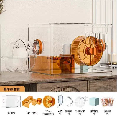 Hamster cage Luxury Grand Villa Transparent acrylic Gold silk Bear Dutch Pig two layer multi-layer combination hamster supplies