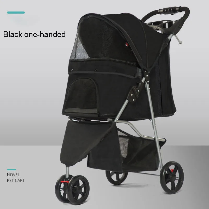 Three-wheeled Lightweight Foldable Pet Stroller Outdoor Small Dog And Cat Stroller With Storage Holder Cup Basket