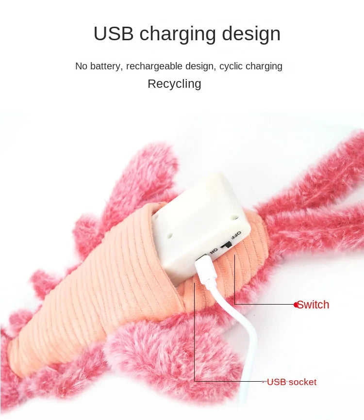 新款貓玩具電動龍蝦USB充電模擬跳蝦毛絨電動寵物逗貓狗玩具寵物用品
