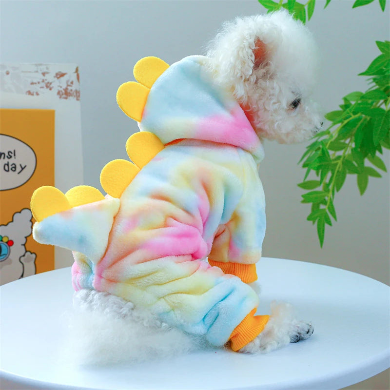 Super Soft Fleece Pet Clothing for Puppy Autumn Winter Plush Warm Dog Overalls Four Legged Dinosaur Unicorn Cosplay Cat Clothing