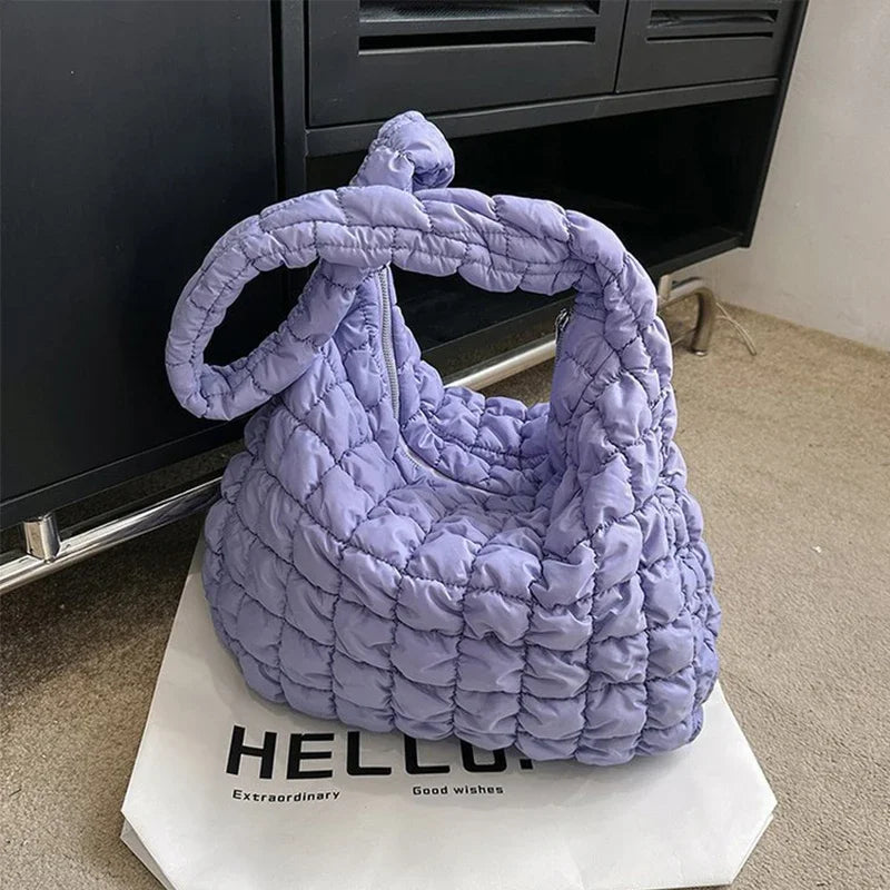 New Cloud Bag Folded Soft Pleated Bubbles Shoulder Bags Dumpling Bag Large Capacity Tote Bag Cotton Underarm Handbag Woman