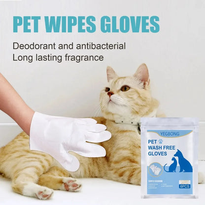 6pcs Disposable Pet Cleaning Gloves for Cats & Dogs Bath