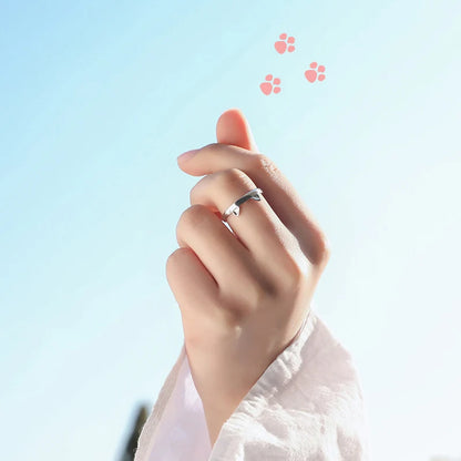 2pcs Y2K Cute Cat Paw Print Ring Women Girls Adjustable Cat Ears Paw Animal Finger Ring Couple Cartoon Little  Gift Jewelry