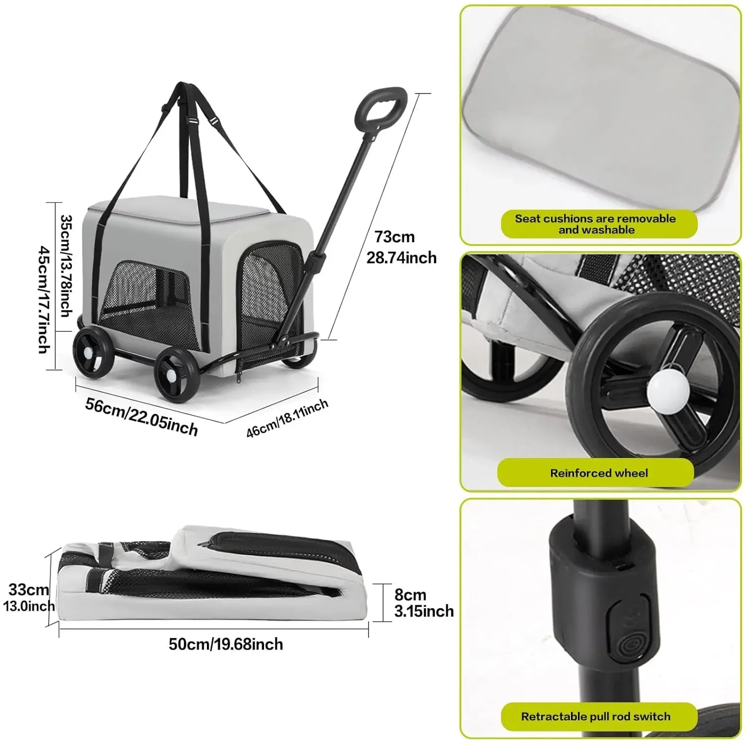 Wholesale Lightweight 4-Wheel Pet Travel Trolley Detachable Dog Stroller Pet Carrier Bag for Cats and Dogs