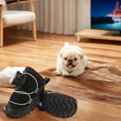 4pcs/set Protecting Breathable Dog Mesh Shoes Adjustable Anti-slip Pet Boots Thin Soft Sole Dog Sneakers Summer Season