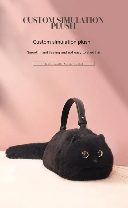 One Shoulder Bag Female Design Small Man Messenger Bag Versatile Hand Made Autumn and Winter Plush Cute Cat Bag