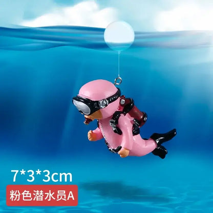 Cute Luminous Green Mini Diver Simulated Floating Frogman Kawaii Miniature Figures Fish Tank Aquarium Decoration Ornaments