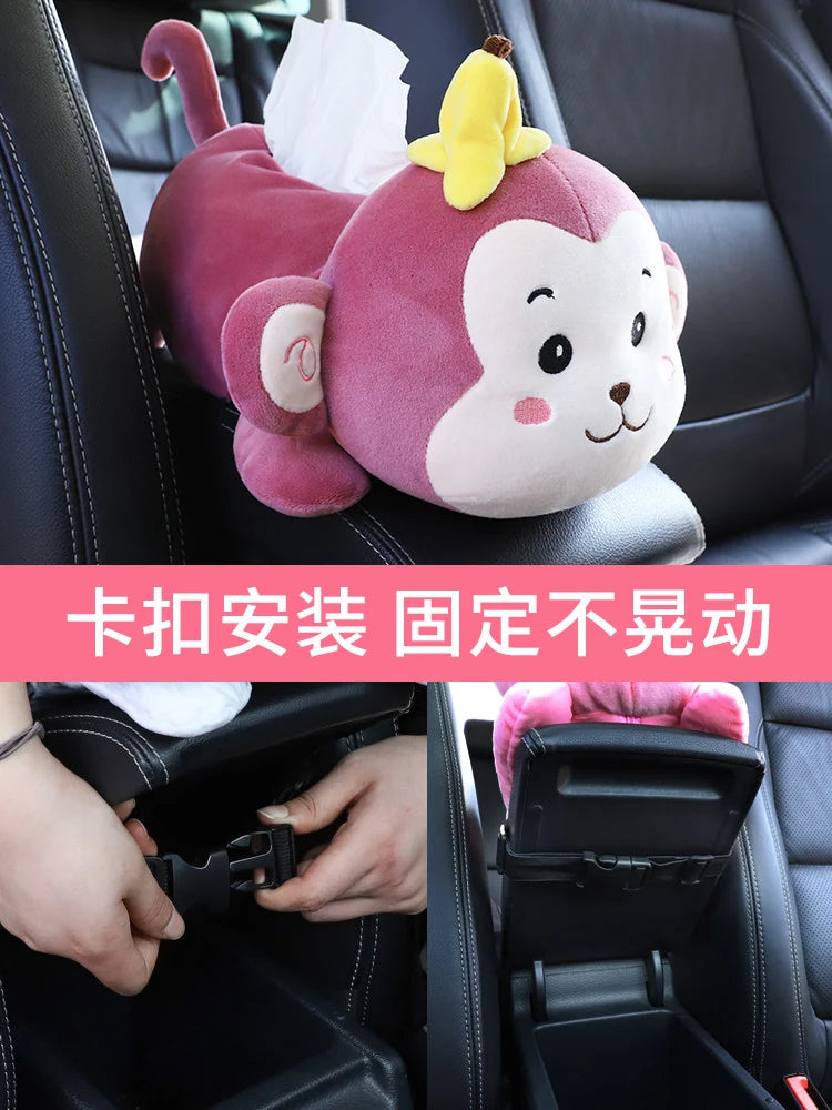 Monkey Tissue Holder for Car Plush Cute Car Tissue Holder High Quality Cartoon Dog Car Tissue Box Armrest Box