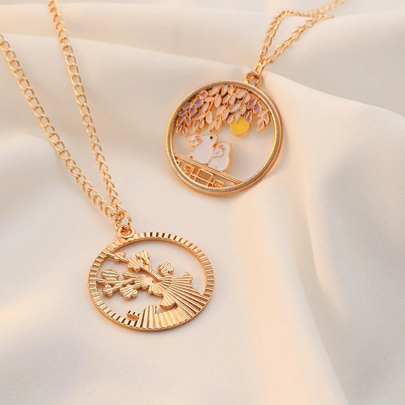 Cute Cat Bunny Sika Deer Necklace for Women Kids Fashion Cartoon DIY Animal Pendant Necklace Party Jewelry Accessories Gift