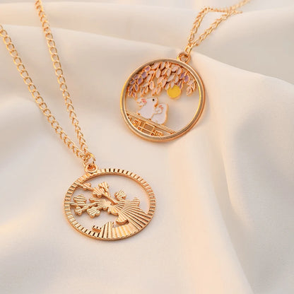 Cute Cat Bunny Sika Deer Necklace for Women Kids Fashion Cartoon DIY Animal Pendant Necklace Party Jewelry Accessories Gift