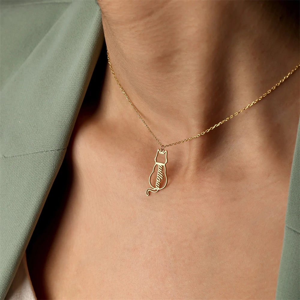 Personalized Pet Name 1-4 Cats Necklace Custom Memorials Gift Stainless Steel Choker Necklace for Women Girls Accesorios Mujer