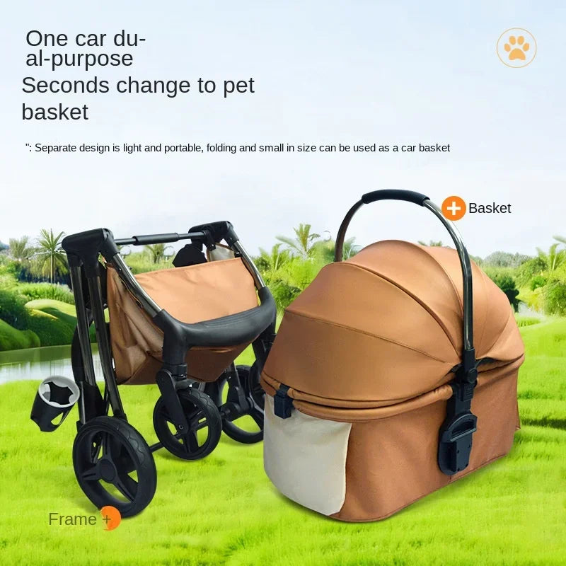 Luxury Pet Stroller with High View and Detachable Carrier Bag for Small and Medium Dogs and Cats