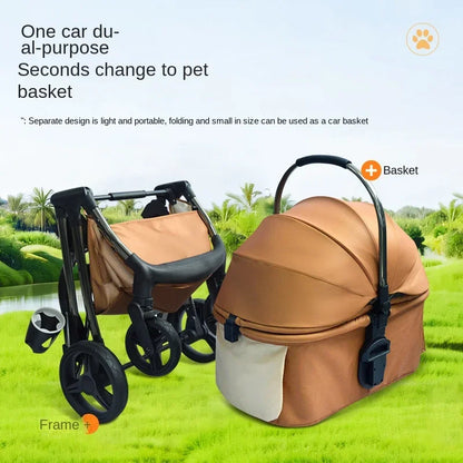 Luxury Pet Stroller with High View and Detachable Carrier Bag for Small and Medium Dogs and Cats