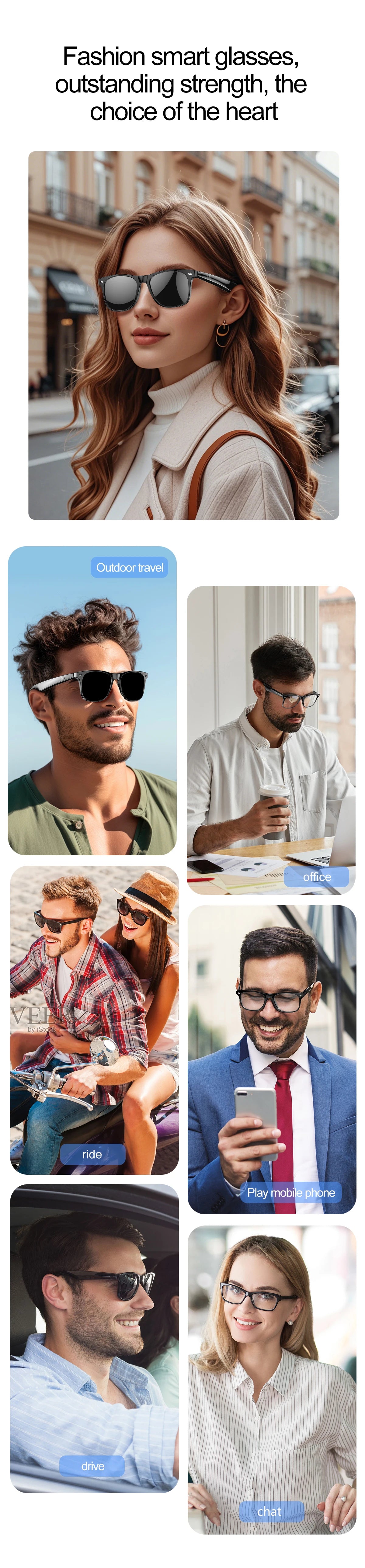 Smart Glasses Camera Remote Shoot Bluetooth Call Music Stereo Mic Men Touch Sunglasses AI Voice Assistant For Android IOS Phone