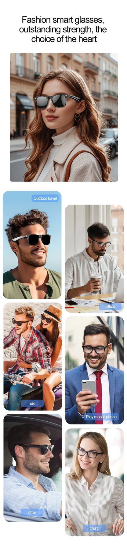 Smart Glasses Camera Remote Shoot Bluetooth Call Music Stereo Mic Men Touch Sunglasses AI Voice Assistant For Android IOS Phone