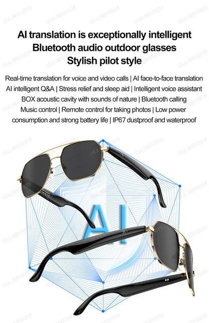 AI Smart Glasses with ChatGPT4.0 Instant Translation 164 Languages Bluetooth Calls IP67 Waterproof HD Camera for Travel Business