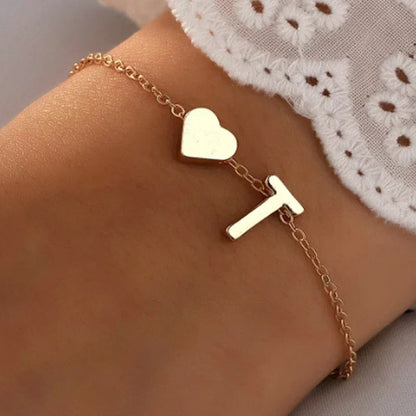 Fashion English Initial Letter Heart Bracelet DIY Personalized Name Bracelets Girls Women Anniversary Jewelry Gifts