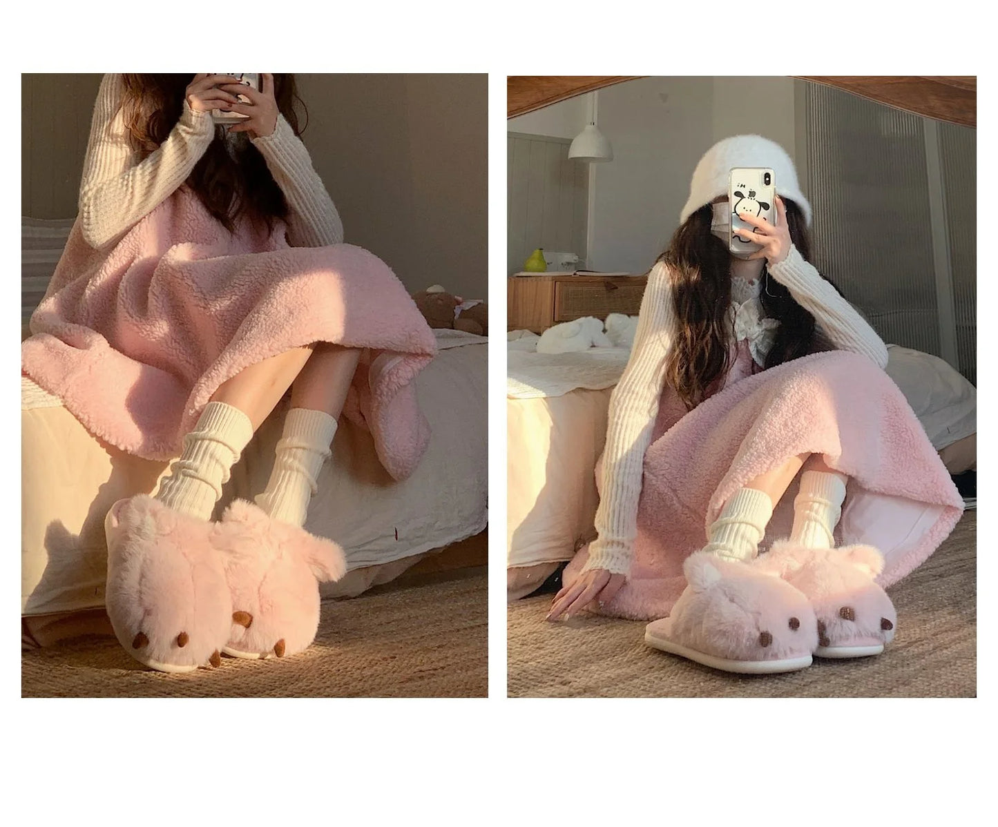 Cute Warm Cat Paw Cotton Slippers For Women's 2022 Winter Home Plush Anti-skid Slipper Funny Household Shoes