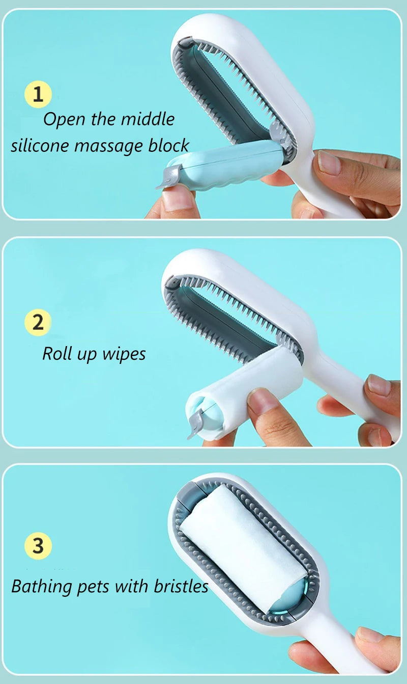 Double Sided Hair Removal Brushes for Cat Dog Pet Grooming Comb with Wipes Kitten Brush gato accesorios artículos para mascotas