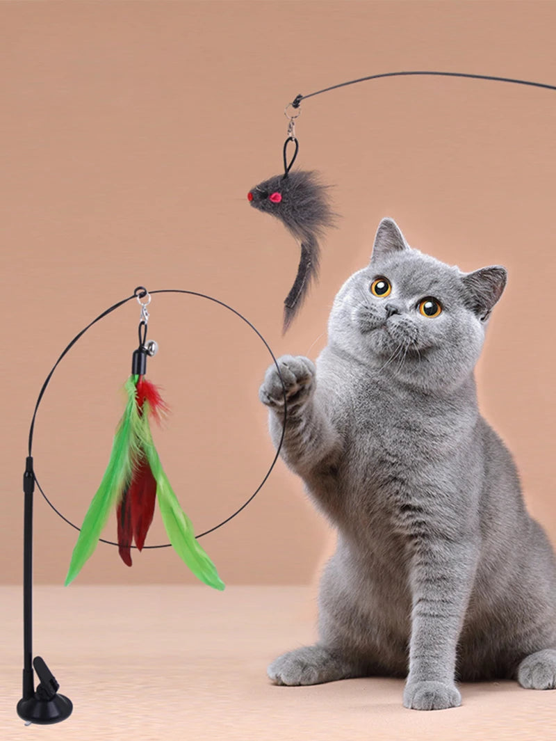 Cat Toys Simulation Bird interactive Sucker Feather Bird with Bell Cat Stick Toy for Kitten Playing Teaser Wand Toy Cat Supplies