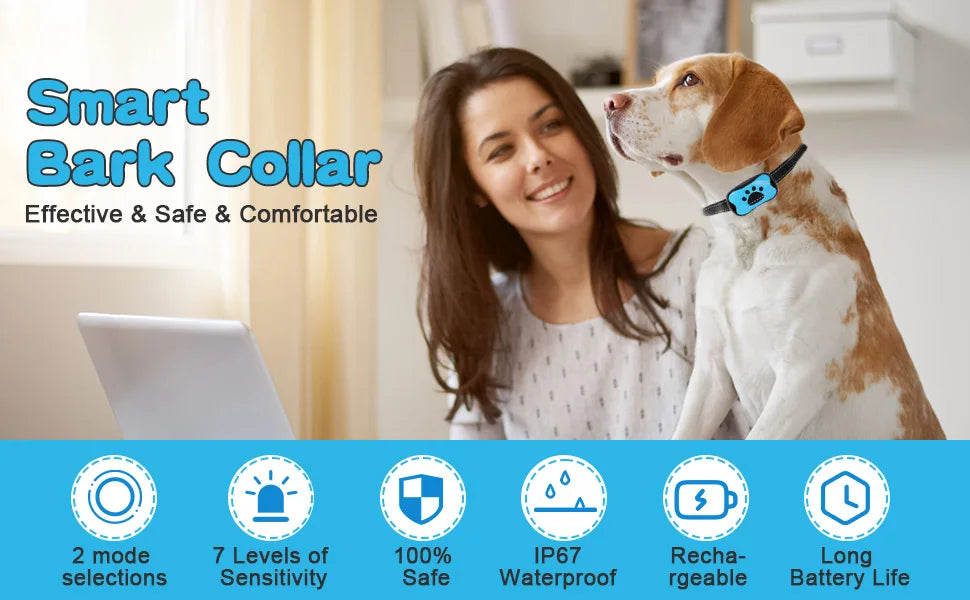 Dog Training Collar Anti-barking Collar Automatic Anti Bark Dog Bark Collar 2 Modes Adjustable Dog Bark Stopper Collar for Dogs