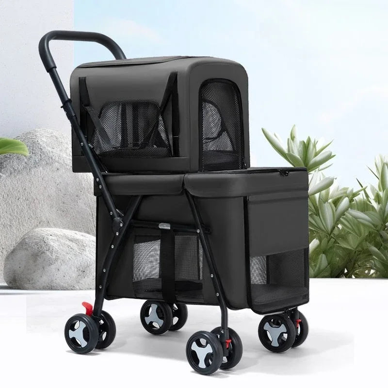 Multifunctional Double-layer Pet Stroller Lightweight and Foldable Travel cat Stroller Detachable Pet Handbag Pet Supplies