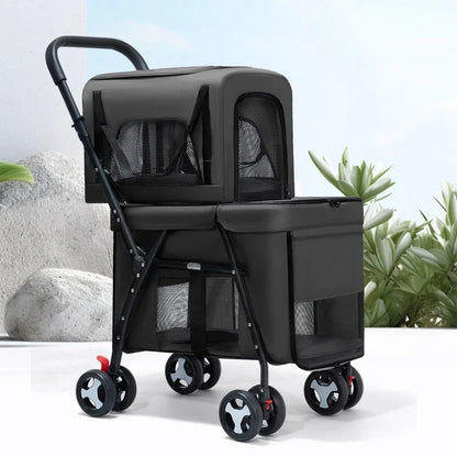 Multifunctional Double-layer Pet Stroller Lightweight and Foldable Travel cat Stroller Detachable Pet Handbag Pet Supplies