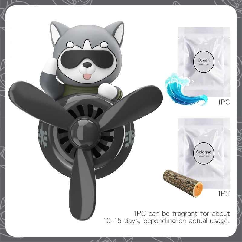 Pilot husky dog car air fresheners propeller plane vent clip perfume diffuser aroma fun cartoon decoration accessories fragrance